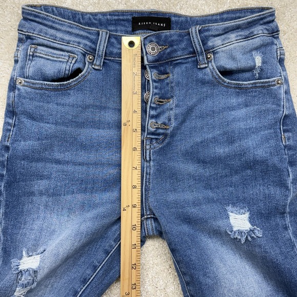 Risen Jeans Jeans Womens 5/27 Blue High Rise Distressed Button Fly Skinny Denim - Picture 9 of 14